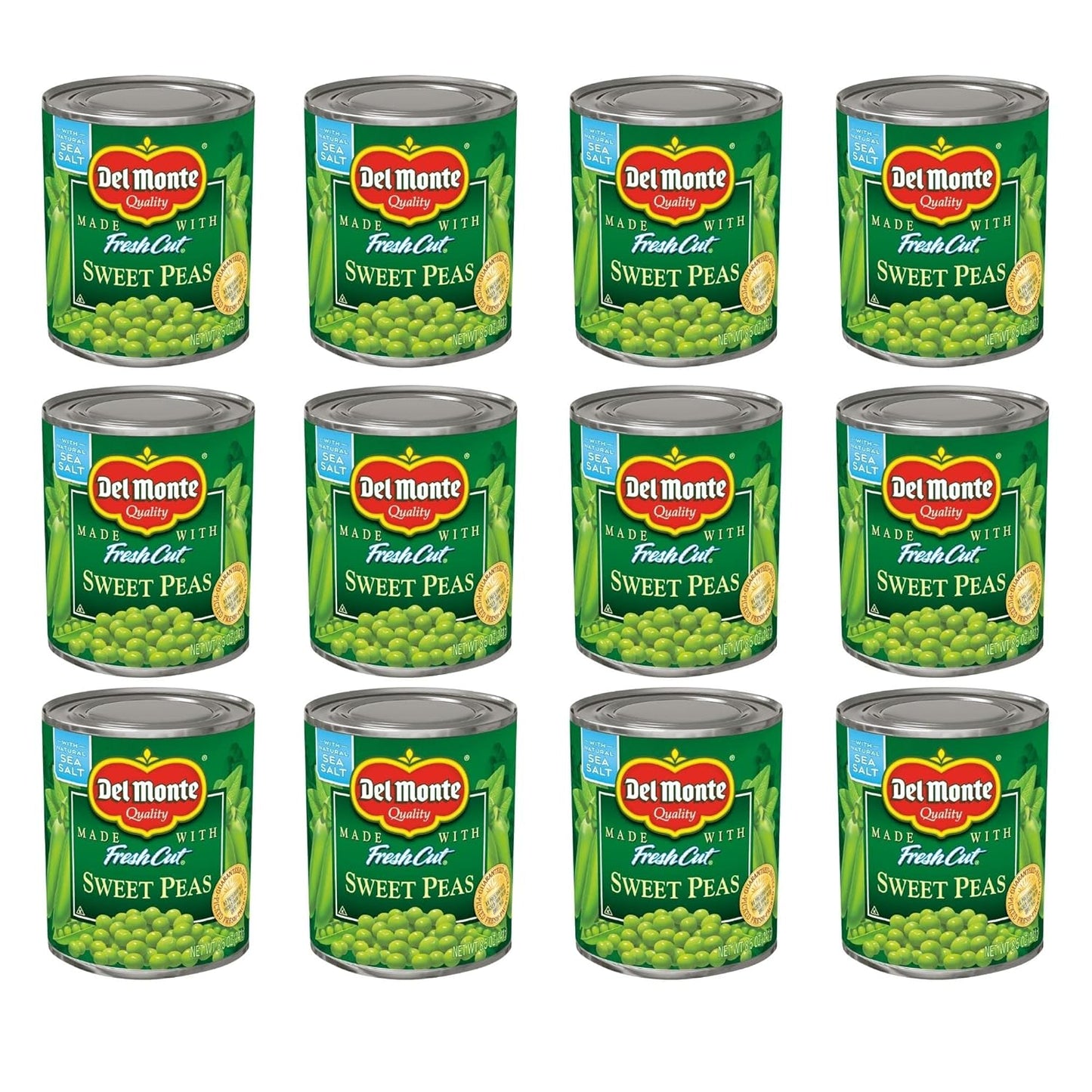 Del Monte Fresh Cut Sweet Peas Canned Vegetables, 12 Pack, 15 oz Cans